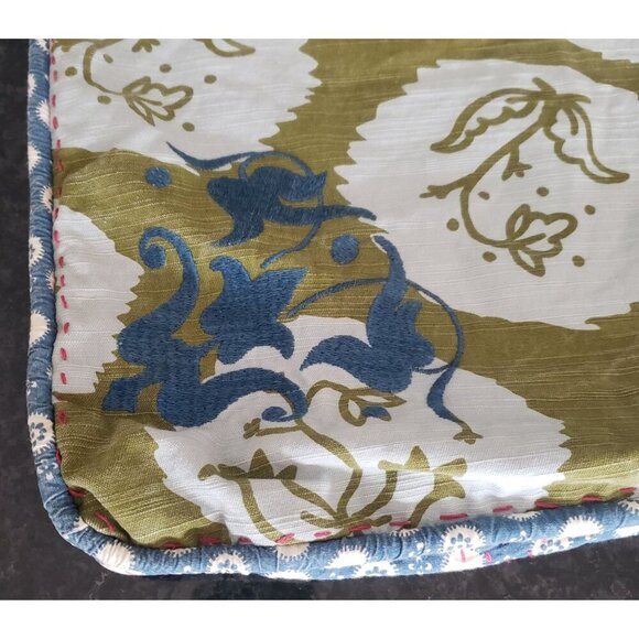 Anthropologie Embroidered Cotton Indian Block Print Reversible Pillow Cover 20" - Picture 4 of 16